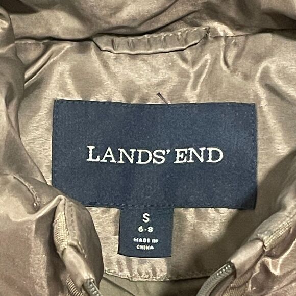 ~~ Lands End Down/Feathers Puffer Vest Sm Womens Zip Up Dark Brown Snap Pockets~ - Picture 10 of 16